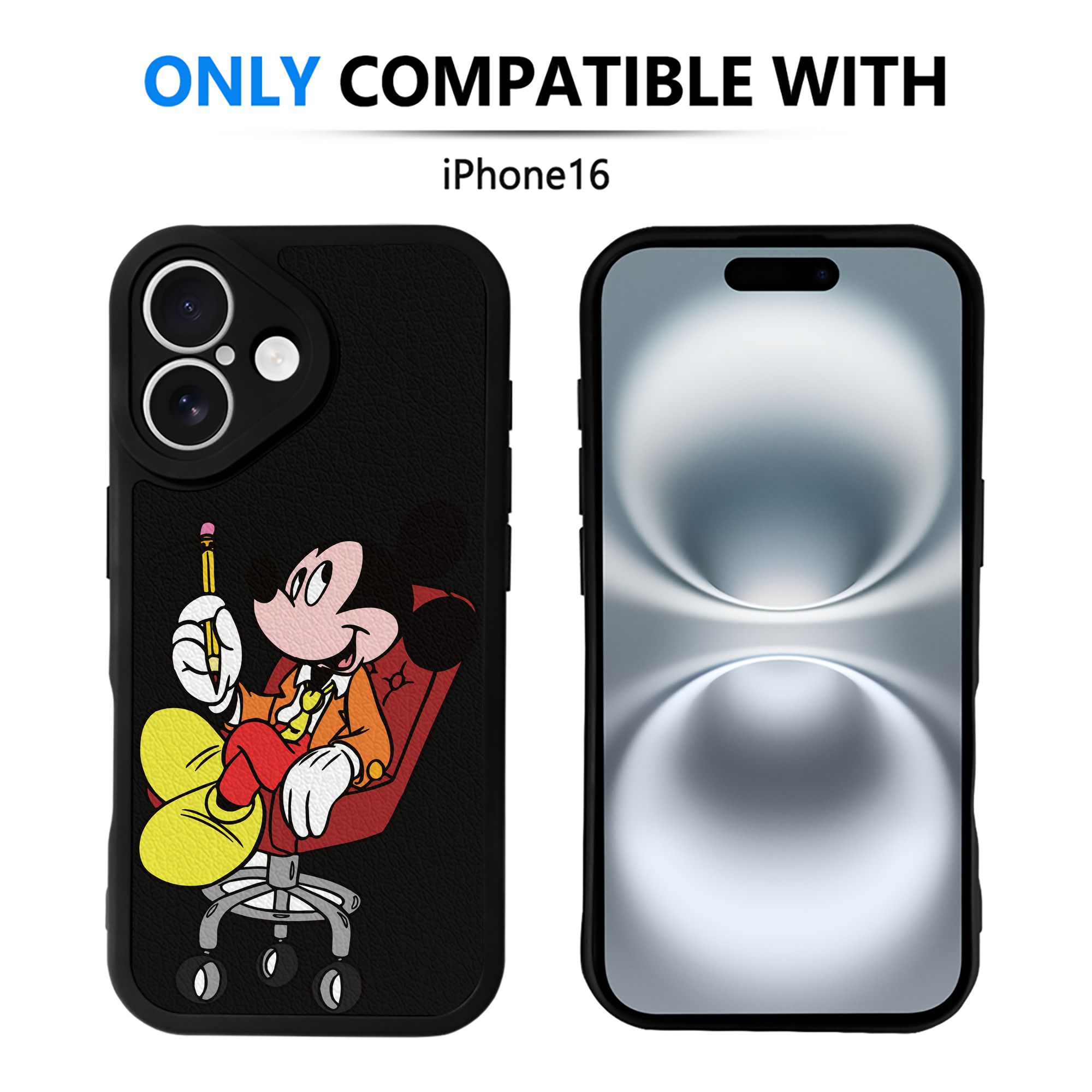 （画像用） ミッキーマウス Mickey Mouse 【iPhone 16シリーズ対応】シリコンスマホケース（レザー調） 材質：シリコン